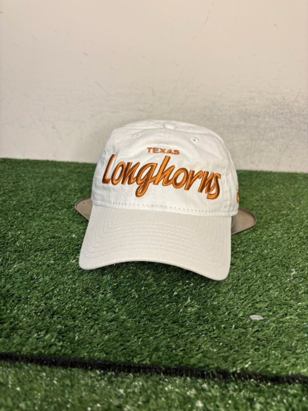 Texas Longhorns hat cap strap back white orange new era script 9twenty football